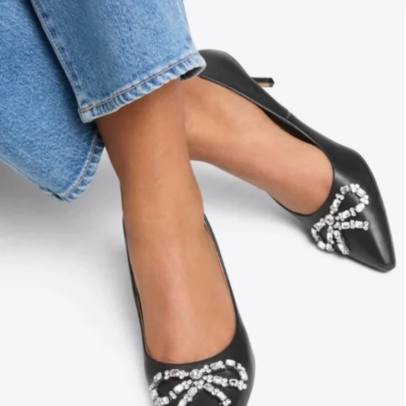 Draper James Ginny in Belle Meade Black Leather with Rhinestone Bows - Picture 6 of 7